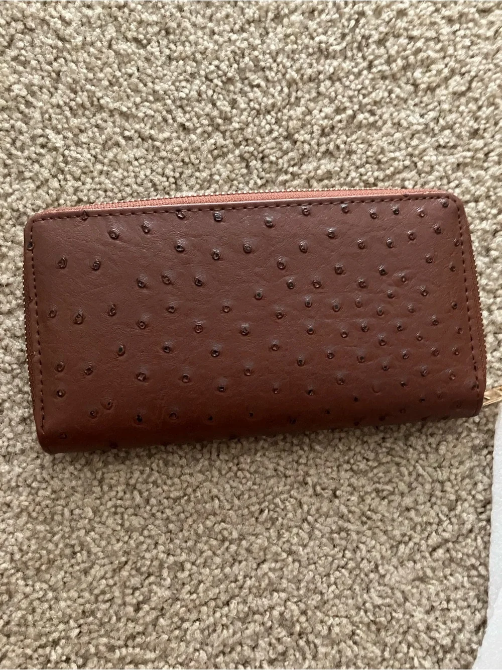 Brown Faux Ostrich Zip-Around Wallet